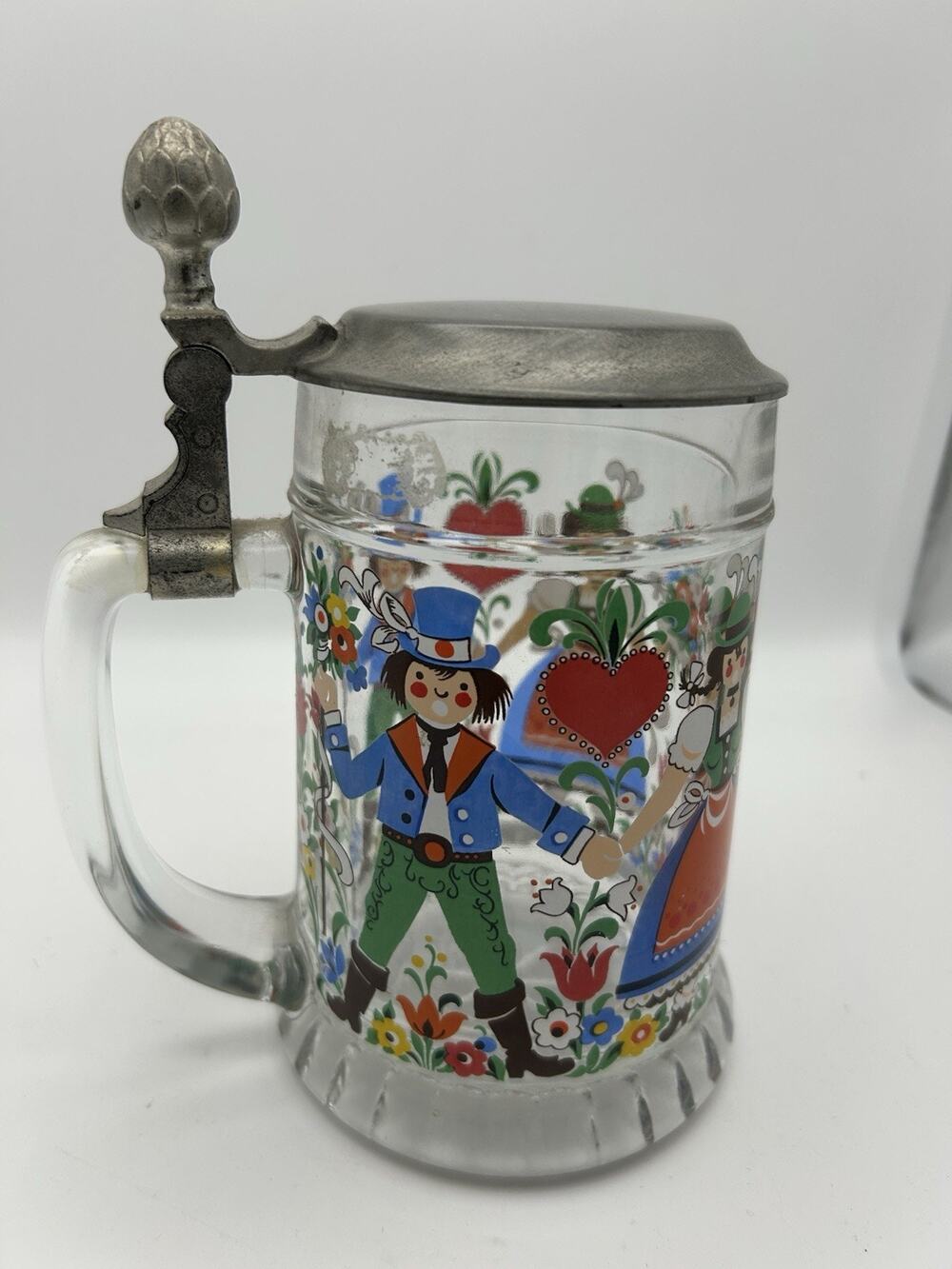 vintage glass and pewter german beer stein